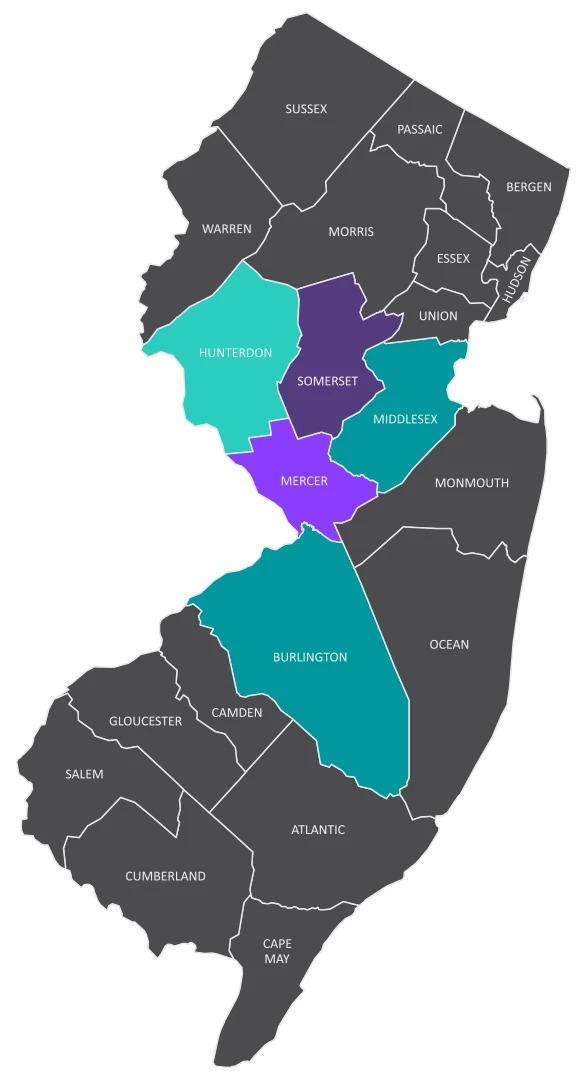 map of NJ with counties highlighted
